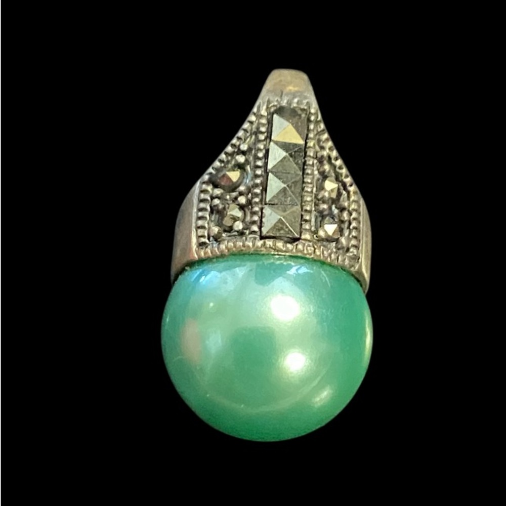 Sterling Silver Marcasite Faux Pearl Pendant #7208